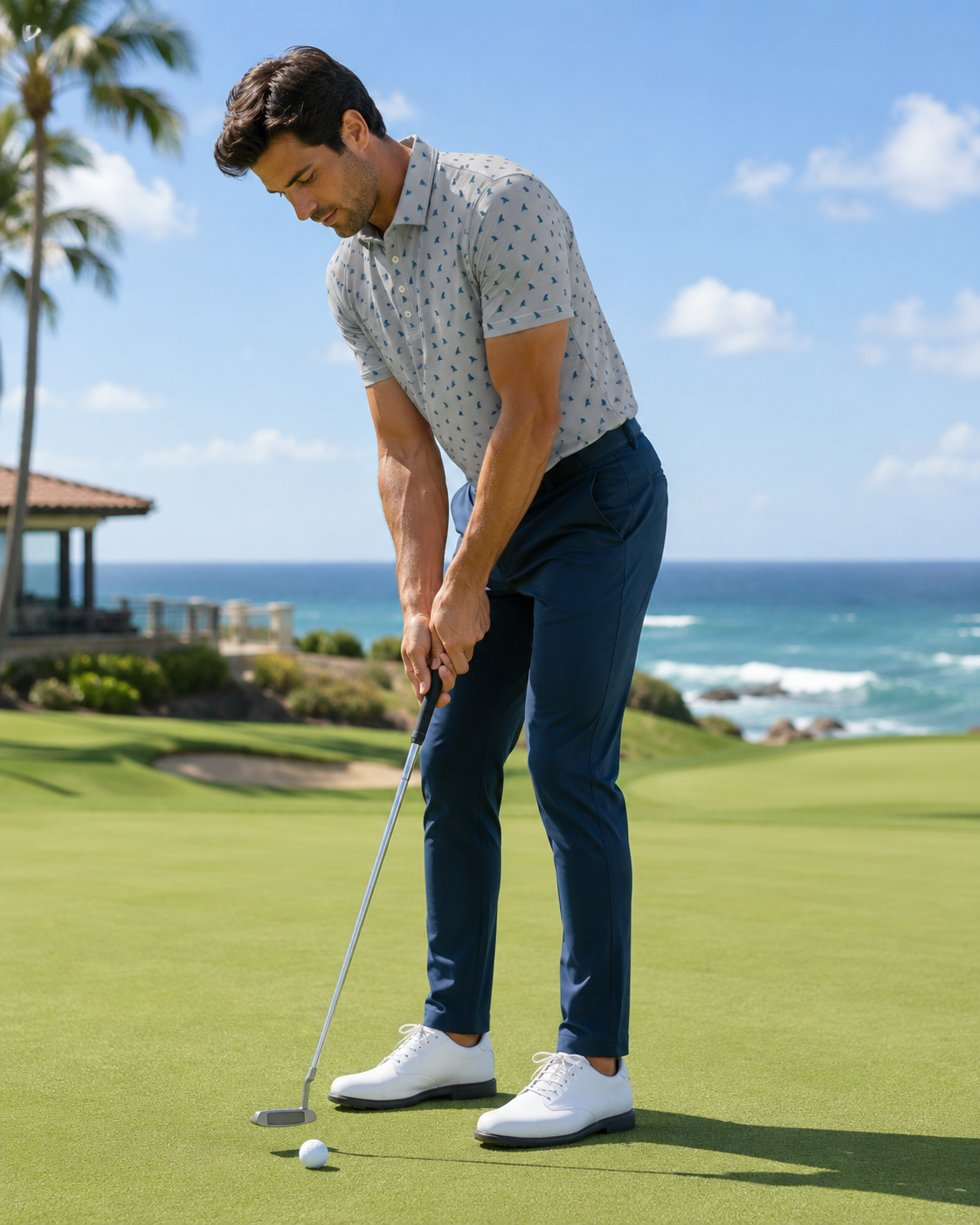 Coastal Fin men's shark-fin golf polo, view 2