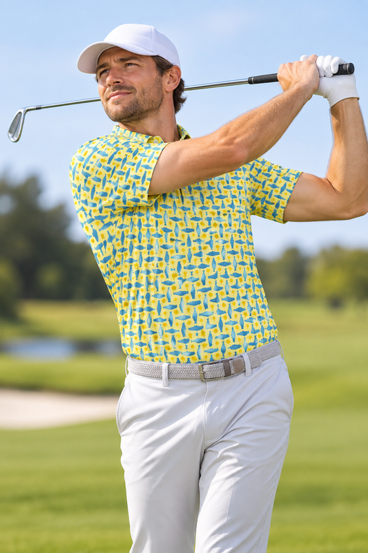 Deep Blue Fairway men's golf polo, view 2